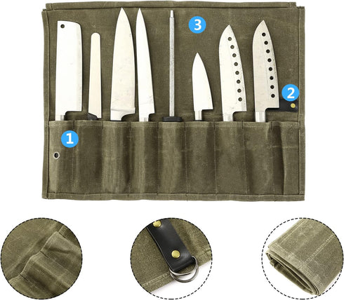 Chef Knife Roll Bag, 9 Pockets Canvas Knife Case, Knife Bag, Knife Wrap Wallet, Cutlery Knife Pouch Holders Protectors for Chef Knives Kitchen Ute...