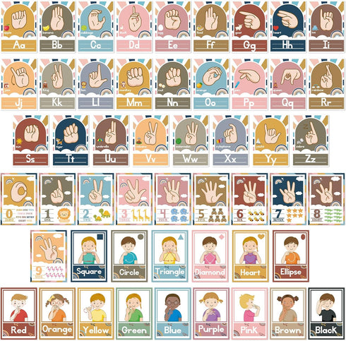 gisgfim 51Pcs ASL Alphabet Line Bulletin Board Set Sign Language Flash Cards ABC Number Learning American Sign Language Poster Wall Decor for Kid ...