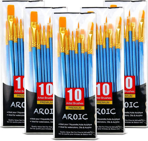 Acrylic Paint Brush Set, 5 Packs / 50 pcs Nylon Hair Brushes for All Purpose Oil Watercolor Painting Artist Professional Kits...