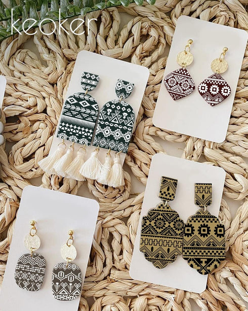 Keoker Aztec Silk Screen Stencils for Polymer Clay, 3PCS Aztec Silk Screen for Polymer Clay, for Printing on Jewelry Clay Earrings Decoration, Eac...