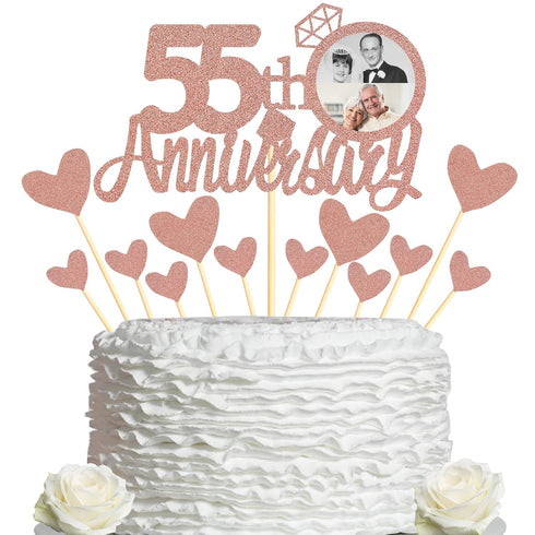 Sumerk 55th Anniversary Cake Topper,13PCS Rose Gold Glitter Cake Toppers Cake Decorations Set for 55th Wedding Anniversary Celebration Party...