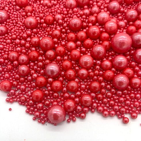 Weraru Edible Red Pearl Sugar Sprinkles Candy Mixing Size Baking Edible Cake Decorations Cupcake Toppers Cookie Decorating Celebrations Wedding Sh...