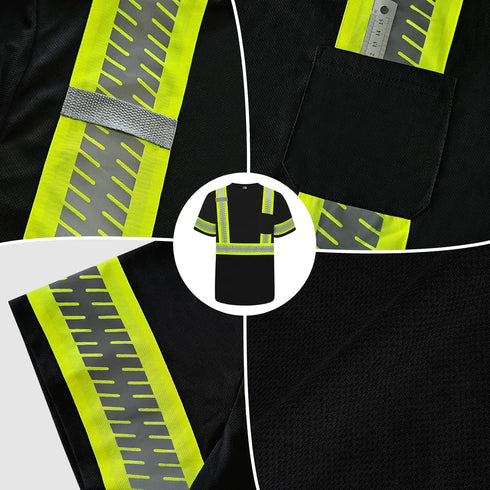 TCCFCCT High Visibility Shirts for Men Class 3 Hi Vis Reflective Safety Shirts for Men Women, Short Sleeve Construction Work Shirts with Green Ext...