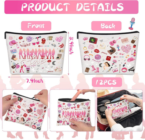 12 Pcs Singer Makeup Bag for Girls Singer Fans Cosmetic Bag Inspired Travel Makeup Bag Portable Stationery Storage Organizer for Women Teen Mercha...