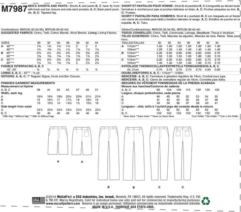 McCall Pattern Company McCall's Learn Men's Shorts, Straight, Slim Fit Pants Sewing Patterns, Sizes 30-36, White...
