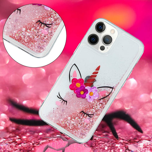 Case for iPhone 15 Pro Max, iPhone 15 Pro Max Case Cute Pink Glitter Luxury Sparkle Liquid for Girls Women Quicksand Clear Soft TPU Protective Pho...