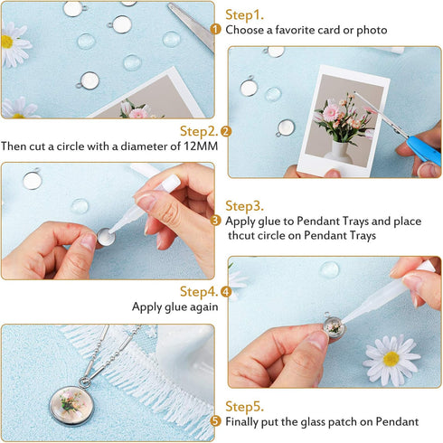 120 Pieces Stainless Steel Pendant Tray Kit Including 60 Pieces Round Frame Tray Blank Pendant Bases and 60 Pieces Clear Glass Cabochons for DIY J...