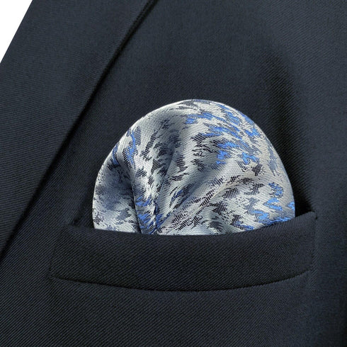 S&W SHLAX&WING New Mens Ties Silver Sky Blue Classic Size Necktie Set with Pocket Square...