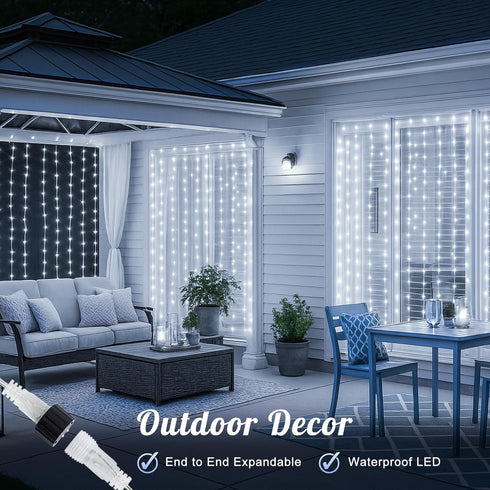 HEYFUNi 304 LED Curtain Lights Outdoor, 9.8Ft*9.8Ft Hanging String Lights Plug in with 8 Modes, Connectable Curtain Fairy Lights for Bedroom, Dorm...