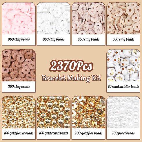 LUDUKOO Clay Bead Bracelet Kit, 2370Pcs Flat Polymer Clay Heishi Beads Bracelet Making Kit for Girls Adults, DIY Friendship Bracelet Kit with Gold...