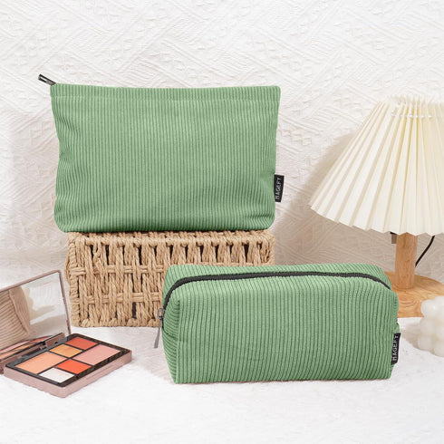 MAGEFY Makeup Bag 2 PCS Corduroy Make up Bag for Purse Travel Cosmetic Bag for Women Small Makeup Pouch Cute Makeup Brush Bag Preppy Stuff Travel ...