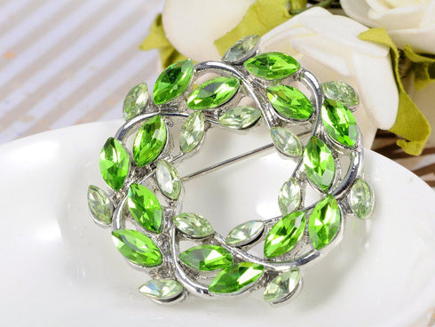 Alilang Women's Silvery Tone Green Crystal Rhinestone Floral Leaves Pin Brooch...