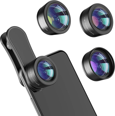 Phone Camera Lens,Upgraded 3 in 1 Phone Lens kit-198° Fisheye Lens + Macro Lens + 120° Wide Angle Lens,Clip on Cell Phone Lens Kit Compatible with...