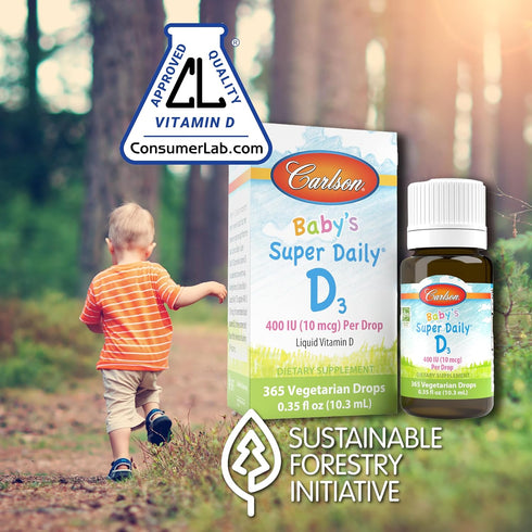 Carlson - Baby's Super Daily D3, Baby Vitamin D Drops, 400 IU (10 mcg) per Drop, 1-Year Supply, Vegetarian, Liquid Vitamin D for Infants and Toddl...