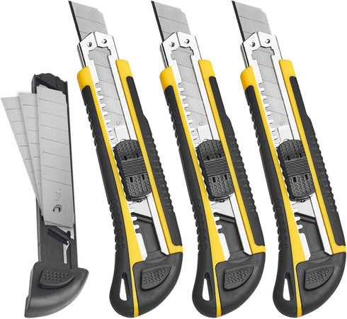 DOWELL Utility Knife Box Cutter Retractable Self Loading Heavy Duty Snap Off Quick Change Extra Blades(3PCS) TPR+PP Handle Cutting Cardboard Boxes...