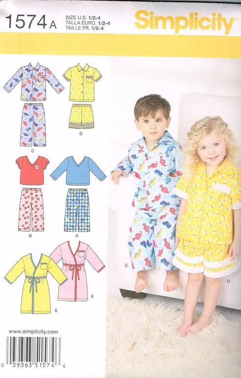 Simplicity 1574 Toddler's Pajama and Robe Sewing Patterns, Sizes 1/2-4...