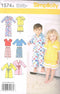 Simplicity 1574 Toddler's Pajama and Robe Sewing Patterns, Sizes 1/2-4...