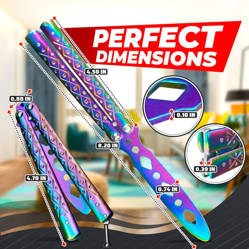 Balisong Practice Butterfly Knife - Stainless Steel Metal Butterfly Practice Knife Rainbow Knife Butterfly Trainer Balisong Knife - Balisong Train...