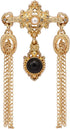 Knighthood Gold Engraving Imitation Pearl Black Stone and Hanging Chain Metal Lapel Pin Brooch for Men...