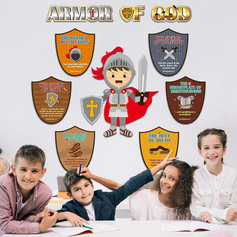 gisgfim Armor of God Bulletin Board Decorations Christian Bible Verse Religious Bulletin Board Medieval Knight Cutouts Classroom Decor Jesus Churc...