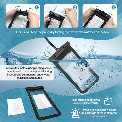 Waterproof Phone Pouch, Waterproof Phone Case for iPhone 15 14 13 12 Pro Max XS Samsung, IPX8 Cellphone Dry Bag Beach Essentials -8.5" (Black Clea...