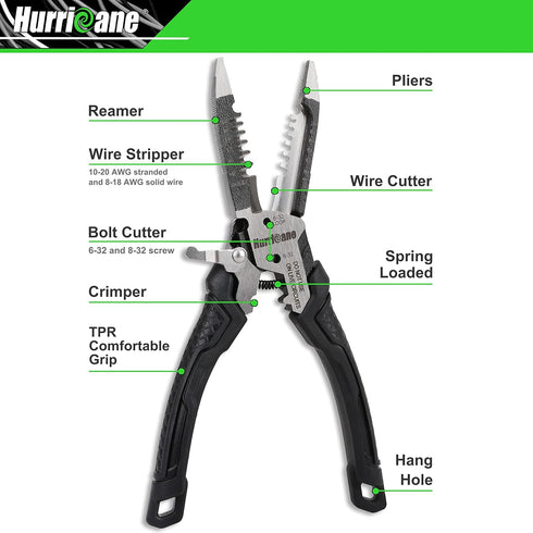 HURRICANE 6-in-1 Wire Stripper Tool, Wire Strippers, Crimping Tool, Wire Cutter Stripping Tool, Multifunctional Electrical Pliers for Cable Stripp...