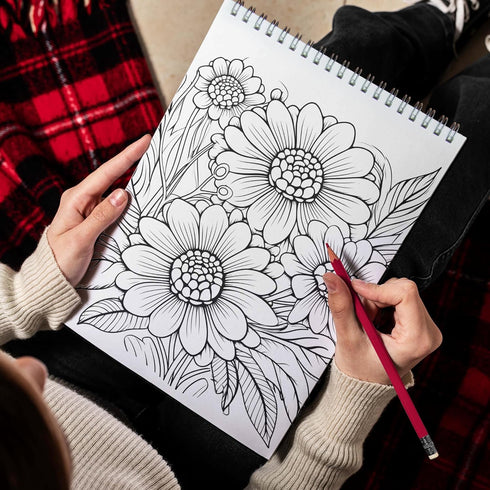 TPLHOUSE Creative Flower Coloring Book Spiral Bound for Adults, Premium Cover, 30 Creative Haven Wildflowers Coloring Pages for Stress Relief and ...