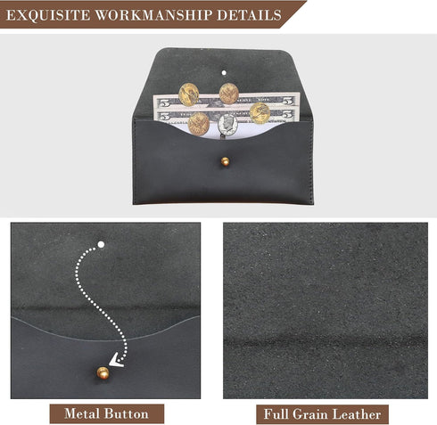 Succor Genuine-Leather-Cash-Envelopes-Retro-Clutch-Cash-Utility-Pouch-For-Men-Women-Minimalist-Design-Black...