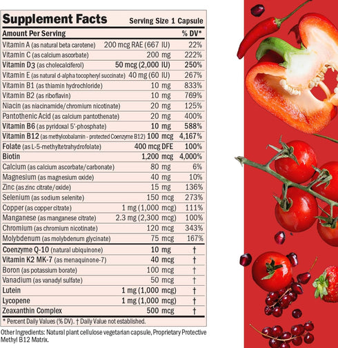 ANDREW LESSMAN Essential-1 Multivitamin 2000 IU Vitamin D3 30 Small Capsules - 100 mcg Methyl B12. CoQ10 Lutein Lycopene Zeaxanthin. High Potency....