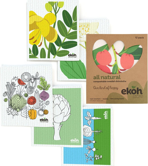 EKOH Swedish Dishcloths for The Kitchen - 12 Pack Cleaning Cloths for The Home - 100% Biodegradable Dish Cloths a Paper Towel and Plastic Sponge A...