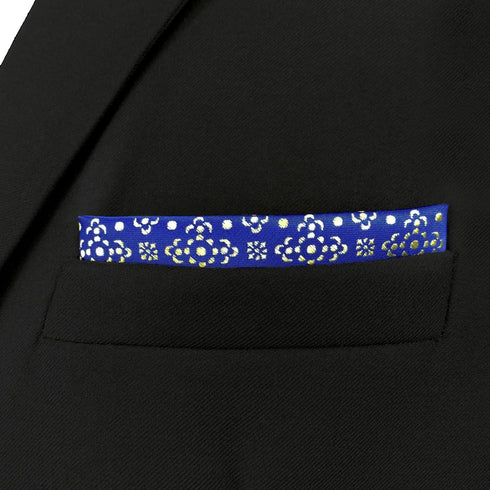 S&W SHLAX&WING Men's Pocket Square Floral Blue Azure with Light Yellow Color Edge...