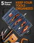 Roll Up Tool Bag, 16OZ Canvas Wrench Roll Up Pouch Multi-Purpose Tool Roll Organize, 5 Zippered Tool Pockets (Blue)...