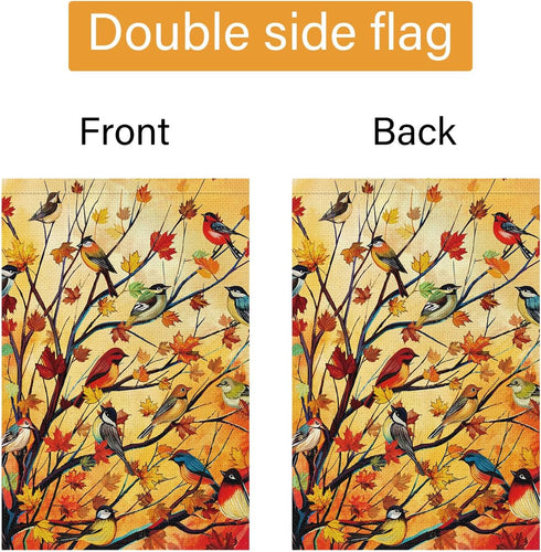 Louise Maelys Welcome Fall Garden Flag 12x18 Double Sided, Small Burlap Autumn Maple Tree Birds Garden Flag Fall Thanksgiving Outside Outdoor Hous...