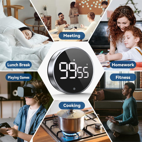 Digital Kitchen Timer, 3.8'' Large LED Display Countdown Countup Timer, Timer for Kids, Classroom Magnetic Timer, Adjustable Volume, Brightness, E...