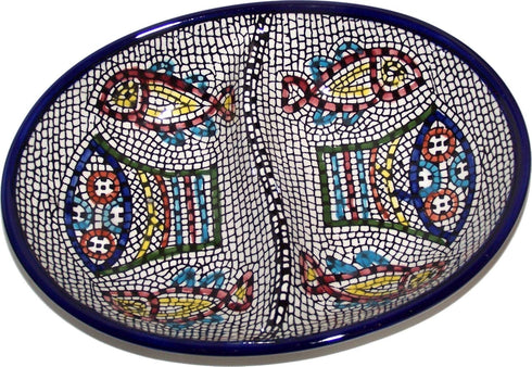 Holy Land Market Tabgha Ceramic Serving Dish - Jewish Seder Plate, Hand Painted Floral, Oval, 7.5 in, Microwave & Dishwasher Safe...