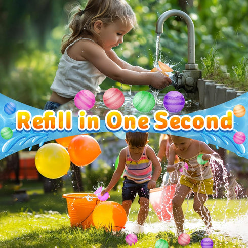 Reusable Water Balloons for Kids Adults, Refillable Summer Beach Pool Toys for 3 4 5 6 7 8 9 10 11 12 Year Old Boys Girls, Quick Fill Self-Sealing...