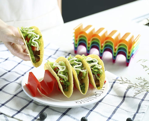 Taco Holder Stand Set of 6, Colorful Taco Holder Plate, Wave Shape Taco Tray, Taco Shell Holder Stand for Party, Hold 4 Tacos Each, Very Hard and ...