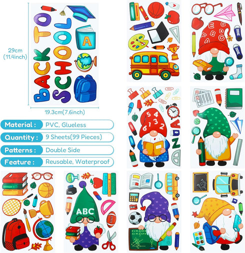 Naler Back to School Decorations Window Clings, 9 Sheets Glueless Window Clings for Classroom Static Double-Sided Window Clings Stickers for Welco...