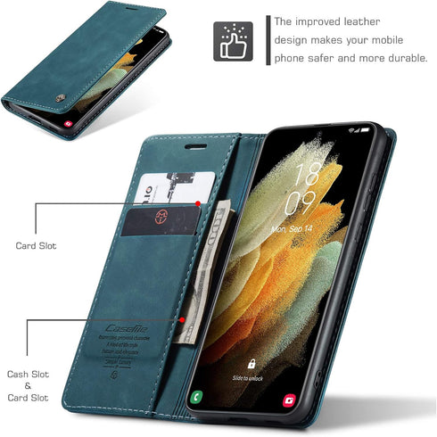 Kowauri Flip Case for Galaxy S21 Ultra - Leather Wallet With Card Slot and Magnetic Closure for Samsung Galaxy S21 Ultra 5G (Teal)...