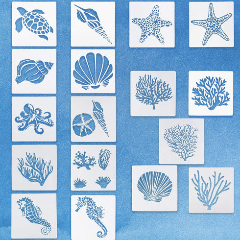 17 Pieces Sea Ocean Creatures Stencils Templates Set, Reusable Undersea Theme Drawing Stencils for DIY Crafts Scrabooking Painting on Wood (13 x 1...