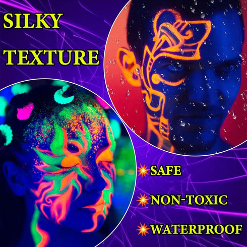 Glow in The Dark Party Supplies Face Body Paint Sticks 6 Pcs,Neon Face Body Paint Crayons Kit,Black Light Glow Halloween Makeup Kit for Masquerade...