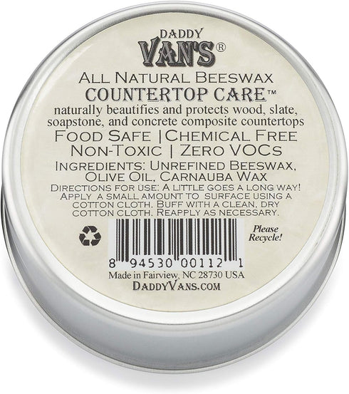 Daddy Van's® All Natural Beeswax Countertop Care for Soapstone, Slate, Concrete Composite and Butcher Block Counter Tops - Food Safe, Chemical-Fre...