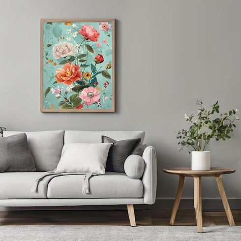 Posterizer 1 pcs-lush pretty flowers with baby blue background-Floral & Botanical Art-Abstract & Modern Art-Decor for Home & Office- UNFRAMED Wall...
