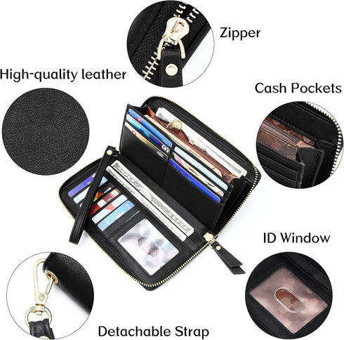 Badiya Womens Wallet RFID Blocking Credit Card Holder Large Capacity Leather Zip Around Wallets Clutch Wristlet...
