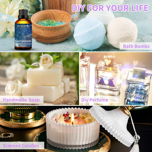 BURIBURI 100ML Geranium Essential Oil, 100% Pure Undiluted Aromatherapy Geranium Oil 3.38fl.oz for Soap, Candle Making, Massage, Diffuser, Humidif...
