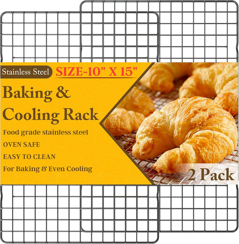 2PCS Cooling Racks for Cooking and Baking - 10" x 15"Heavy Duty Stainless Steel Wire Rack for Baking, Grilling, Roasting - Oven & Dishwasher Safe ...