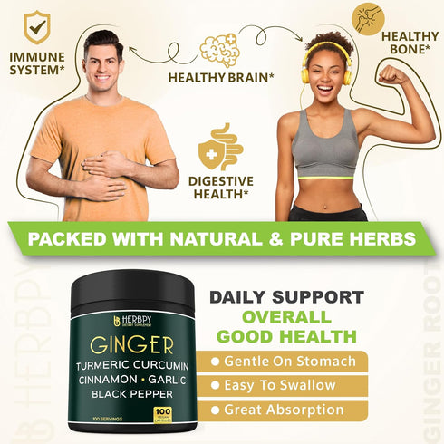5in1 Ginger Supplement 7550mg with Ceylon Cinnamon, Turmeric Curcumin Root, Garlic Bulb & Black Pepper - Support Digestion, Immune & Heart Health ...