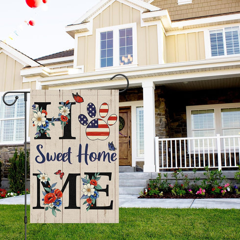 Home Sweet Home Patriotic Garden Flag 4th of July Floral Flag 12x18 Inch Double Sided, America Independence Day Flag Memorial Day Butterfly Yard B...