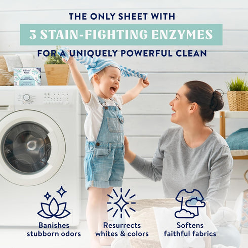Cleancult Laundry Detergent Sheets - 3 Stain Fighting Enzymes - Concentrated Liquidless Laundry Detergent Sheets - Fragrance Free - 60 Loads - Fre...