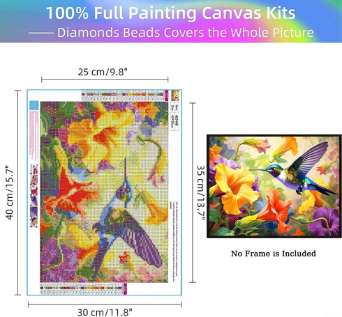 Gearock Hummingbird Diamond Painting Kits, Flowers Bird Diamond Art Kits for Adults, DIY Gem Art Crafts for Room Bedroom Living Room Bathroom Deco...
